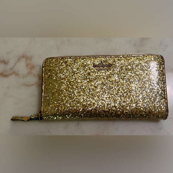 Kate Spade New York Shimmy Glitter Gold Card Holder Women’s  Zip Around Wallet - Picture 1 of 8